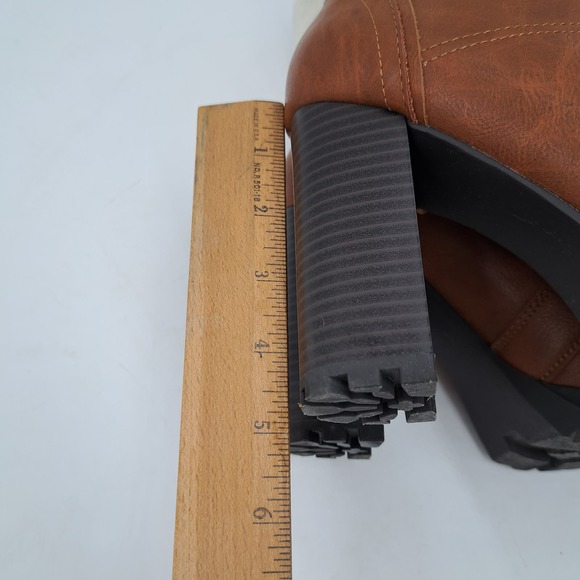 Just Fab Shandee Sherpa Block High Heel Boots Sherpa Trim Lug Sole 7 - Picture 7 of 10